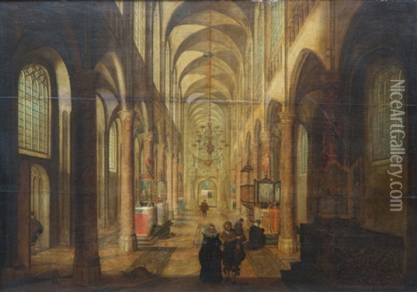Church Interior With An Elegant Couple In The Foreground Oil Painting - Peeter Neeffs the Elder