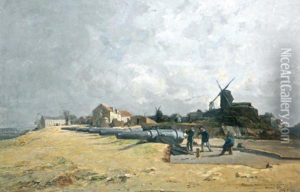 Batterie D'atrillerie De Marine Sur La Butte Montmartre Pendant Le Siege De Paris En 1870 Oil Painting - Jules Hereau