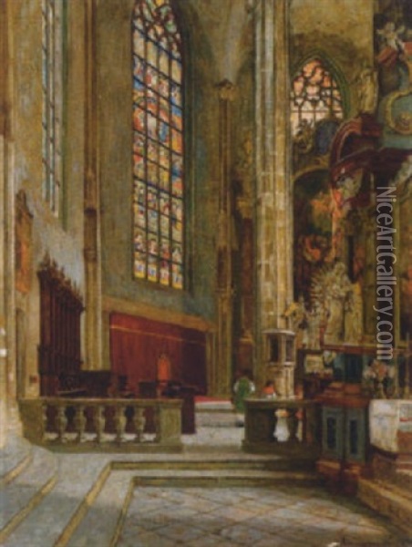 Pfarrkirche In Modling Oil Painting - Eduard Ameseder
