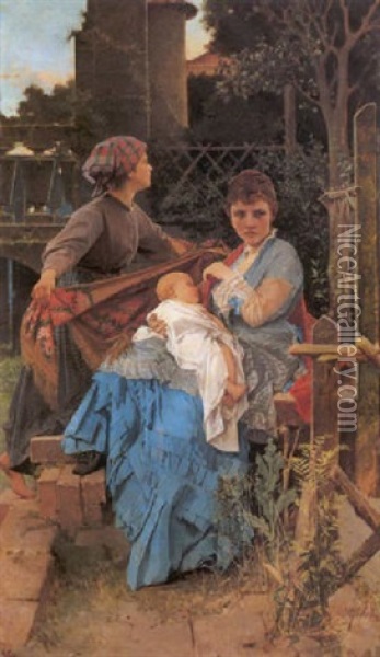 L'allattamento Oil Painting - Michele Tedesco