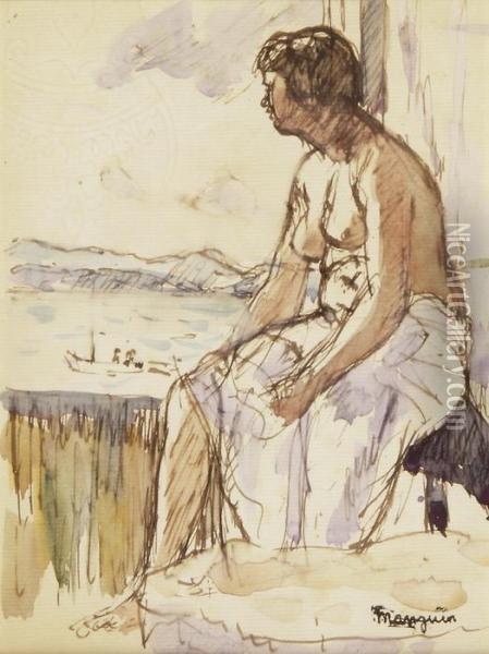 Weiblicher Akt An Offenem Fenster Sitzend Oil Painting - Henri Charles Manguin