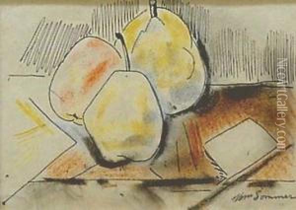 Sommer- Pears On A Table Oil Painting - William Sommer