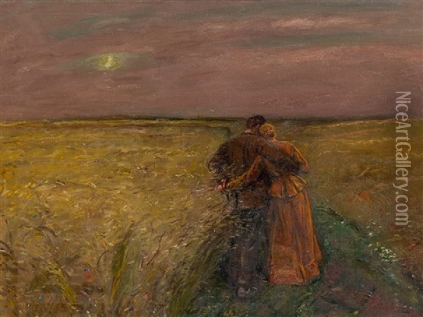 Couple In Landscape Oil Painting - Ludwig Julius Christian Dettmann