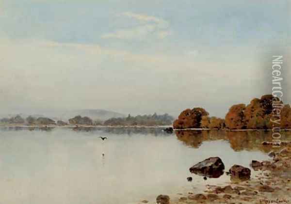 A misty morning on Lake Windermere Oil Painting - Herbert Moxon Cook