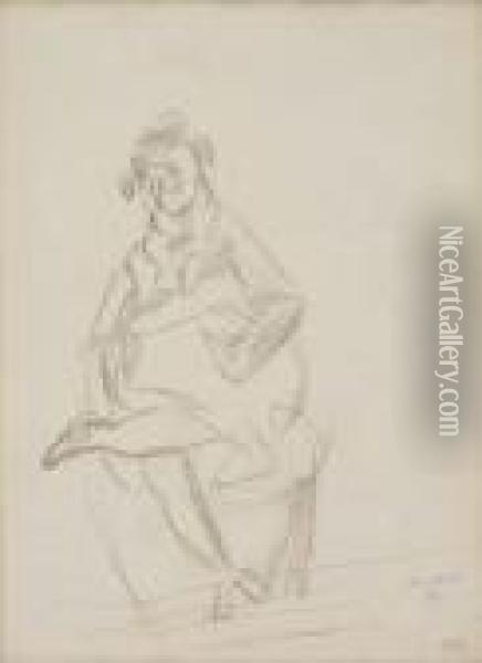 Seated Female Figure With Legs Crossed Oil Painting - Jules Pascin