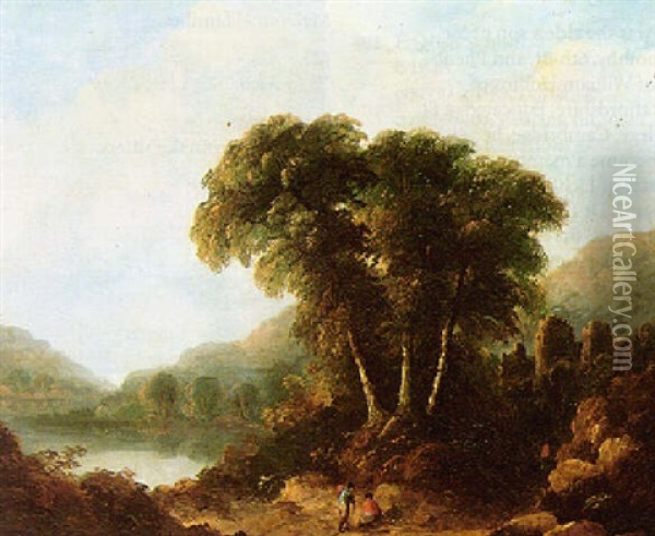Landscape With A View Of A Lake And Ruins Oil Painting - James Arthur O'Connor