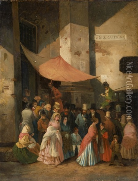 Vicolo Di Santa Caterina Oil Painting - Angelo Inganni