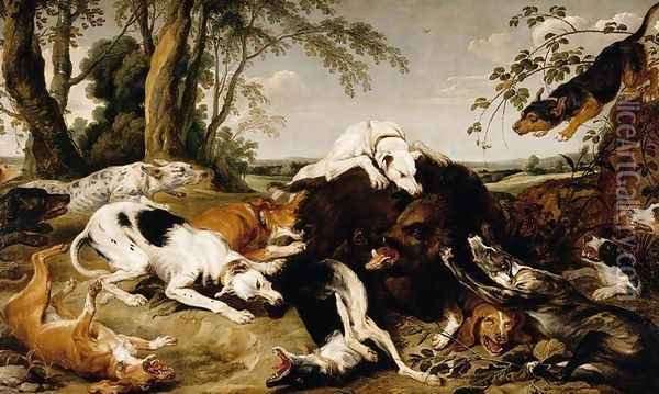 Hounds Bringing down a Boar Oil Painting - Frans Snyders