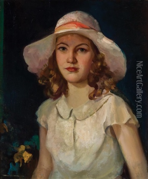 Young Woman In White Oil Painting - Charles Courtney Curran
