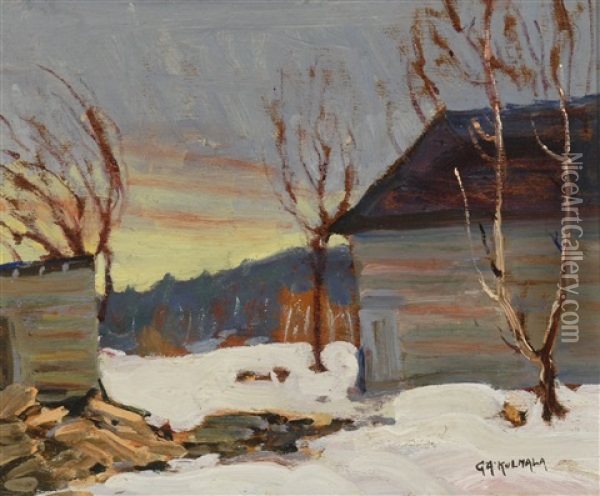 Farm In Winter Oil Painting - George Arthur Kulmala