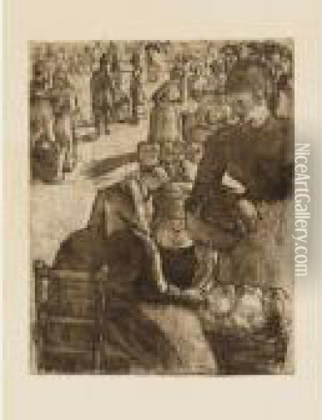 Marche Aux Legumes, A Pontoise Oil Painting - Camille Pissarro
