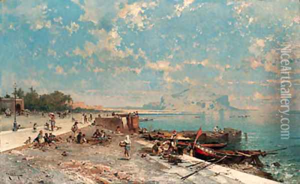 Il Golfo di Napoli, da Mergellina Oil Painting - Franz Richard Unterberger