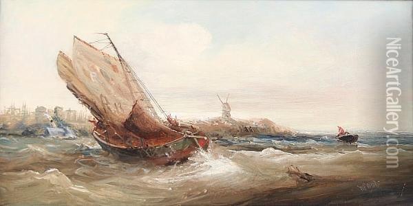 Fishing Boats Off The Coast Oil Painting - William Edward Webb