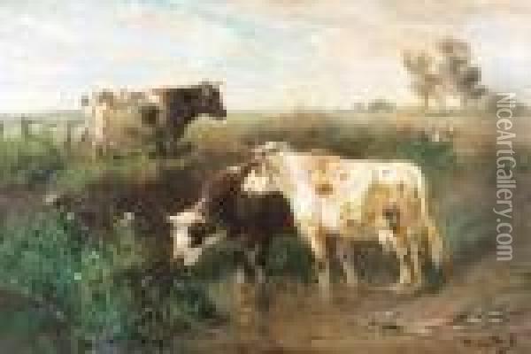 Koeien Aan De Drinkplaats Oil Painting - Henry Schouten