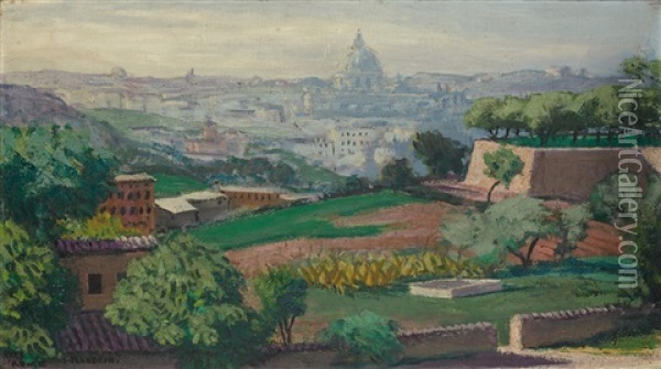 St. Pierre, Vue Du Janicule, Rome Oil Painting - Jules Leon Flandrin