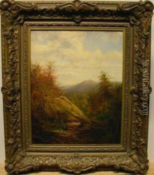 Figure In A Mountain Landscape Oil Painting - Albert William Ayling