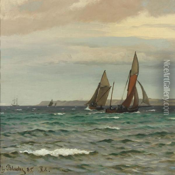 Saling Boats Along The Swedish Coast Of Raa Oil Painting - Christian Vigilius Blache