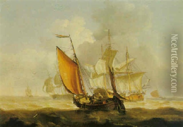 Fishing Boats In A Breeze Oil Painting - Charles Martin Powell