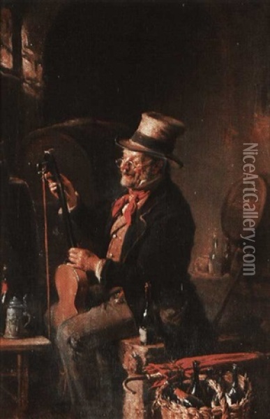 The Violin Tuner Oil Painting - Hermann Kern