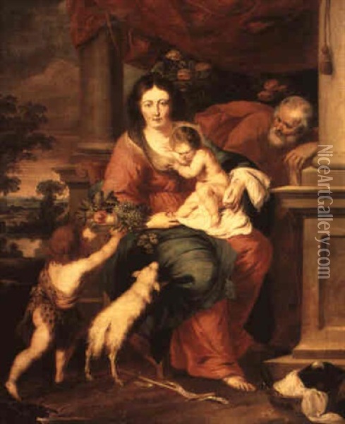 The Holy Family And The Infant St. John Holding A Basket Of Fruit Oil Painting - Jan Thomas
