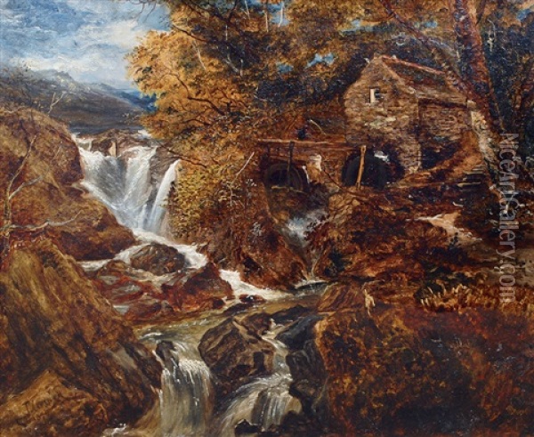 Watermill By The River Oil Painting - Thomas Creswick