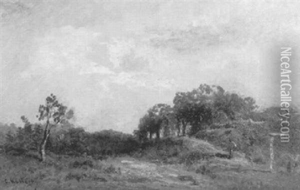 Landschaft Mit Baumen Und Wanderer Unter Bedecktem Himmel Oil Painting - Karl Kubinsky