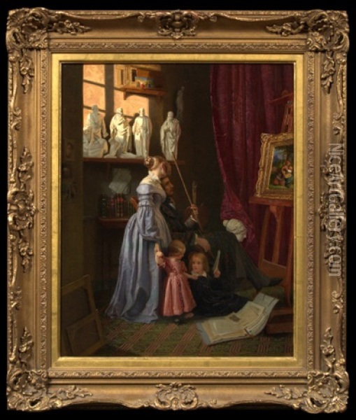 An Artist And His Family In The Atelier Oil Painting - Johann Georg Meyer von Bremen