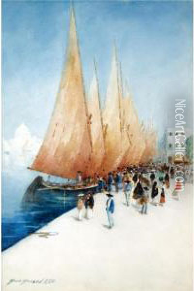 Fishing Boats, Seville Oil Painting - Hans Jacob Hansen