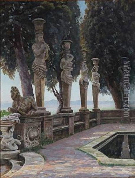 Summer Day In The Park Villa Borghese, Rome Oil Painting - Adolf Heinrich Claus Hansen