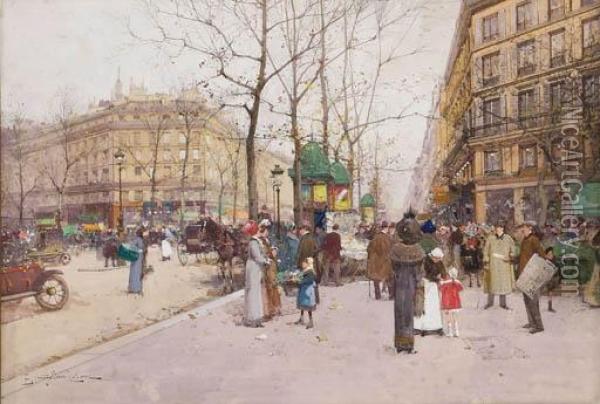 Elegantes Sur Les Grands Boulevards Parisiens Oil Painting - Eugene Galien-Laloue