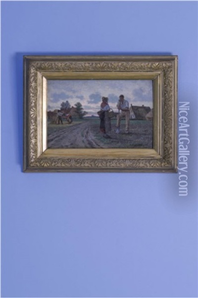Couple De Paysans En Conversation A L'entree D'un Hameau Oil Painting - Frans Pieter Lodewyk van Kuyck