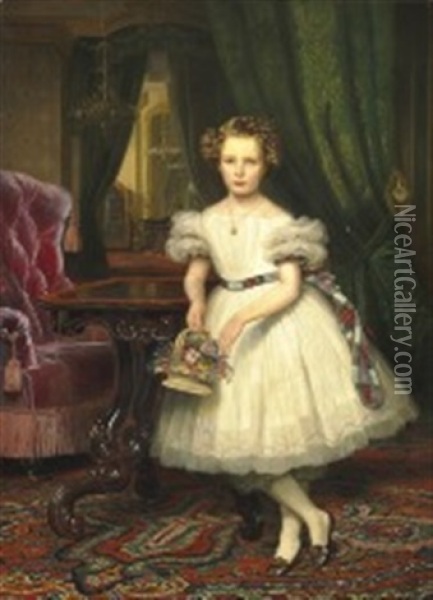 Biedermeier Interior With A Little Girl Oil Painting - Barend Leonardus Hendriks