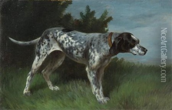 Braque Du Bourbonnais At The Edge Of A Wood Oil Painting - Adolf Heinrich Mackeprang