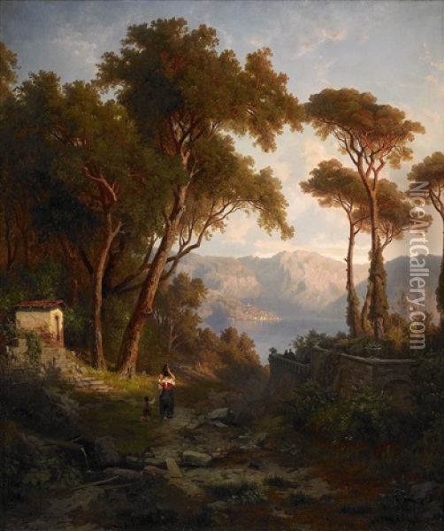 Italienskt Kustlandskap Oil Painting - Edward (Johan-Edvard) Bergh