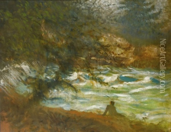 At The Riverside Oil Painting - Laszlo Mednyanszky