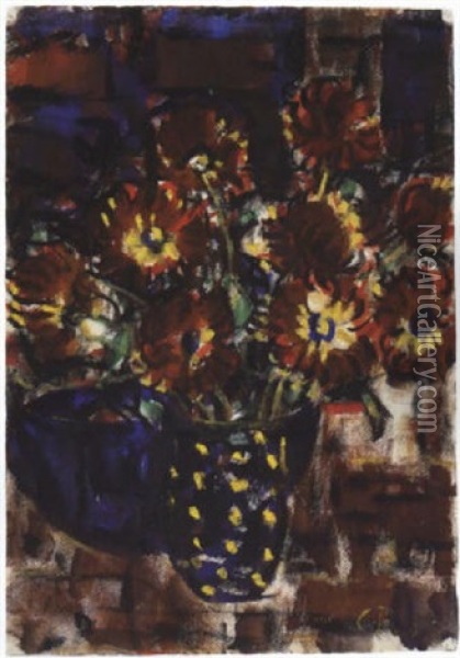 Blumenstilleben Und Blaue Schale Oil Painting - Christian Rohlfs