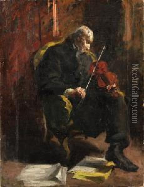 Der Geigenspieler. Oil Painting - Emilio Gola