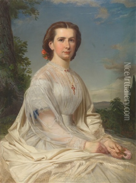 Portrat Einer Dame Vor Weiter Landschaft Oil Painting - Friedrich August Schlegel