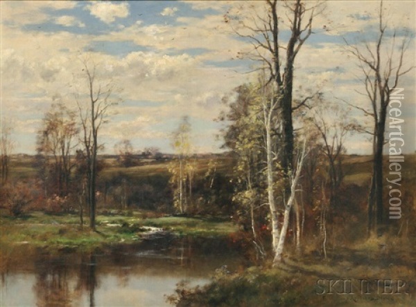 Water Meadow In Autumn Oil Painting - John Appleton Brown