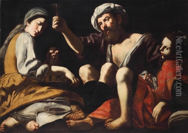 Lot Und Seine Tochter (collab. W/workshop) Oil Painting - Giovanni Battista Caracciolo