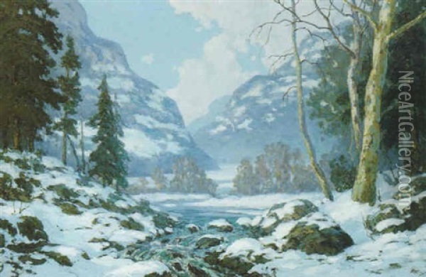A Stream In Winter Oil Painting - Walter Koeniger