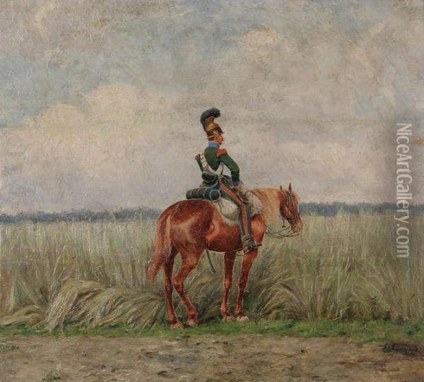 Officier Te Paard. Oil Painting - Edouard Geelhand