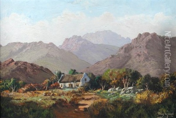 Cottage In A Mountainous Landscape Oil Painting - Tinus de Jongh