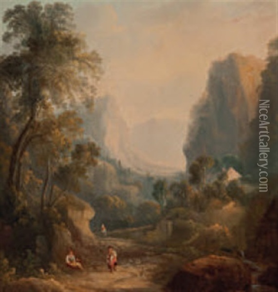 A Rocky Wooded Gorge Oil Painting - William George Jennings