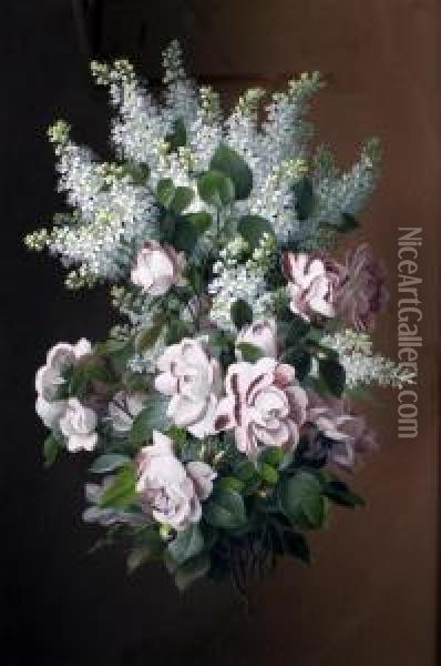 Still Life Of Lilac And Roses Oil Painting - Raoul Maucherat de Longpre