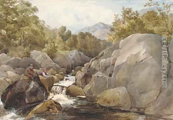 On the Llugwy, North Wales Oil Painting - John Henry Mole