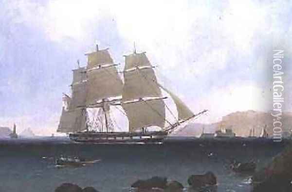 A Rigged Sloop of the White Squadron off Plymouth 1835 Oil Painting - John Lynn