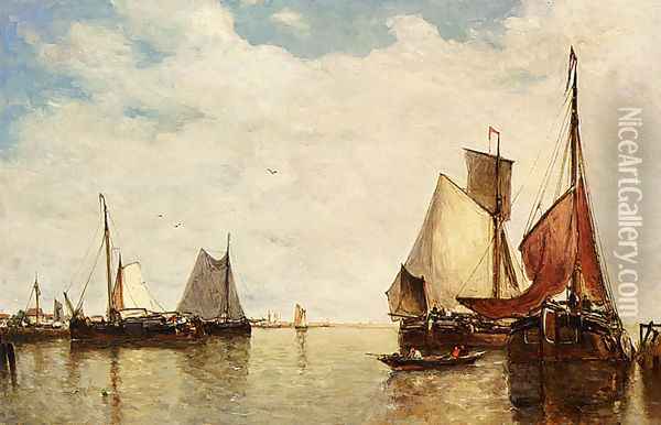Moored Ships In A Small Harbour Oil Painting - Paul-Jean Clays