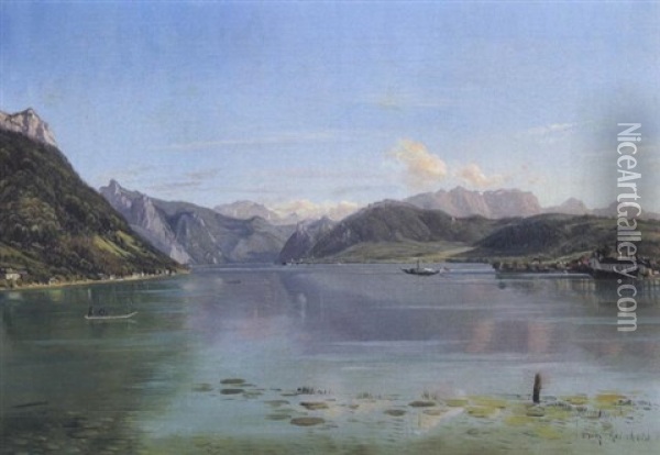 Blick Auf Den Traunsee Mit Schlos Orth Oil Painting - Friedrich Reinhold the Younger