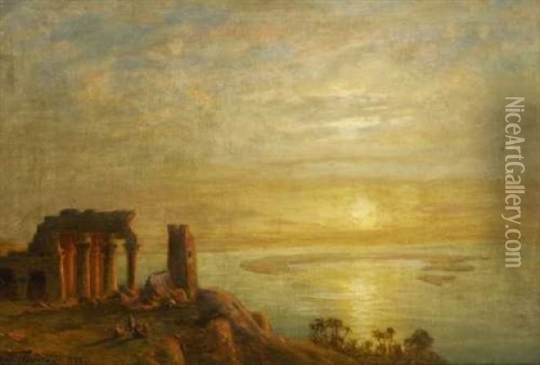 Agyptische Tempelruine Im Abendlicht Oil Painting - Ernest Karl Eugen Koerner